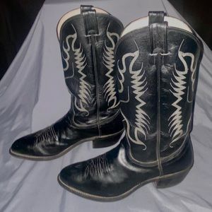 Nocona Western Cowboy Boots Men’s Size 9 B Fancy Stitch Black Pointed Toe USA